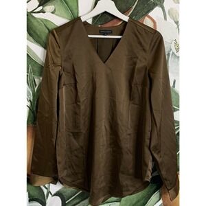 Universal Standard Top 4XS 00-0 Eva Long Sleeve Satin Blouse Brown New